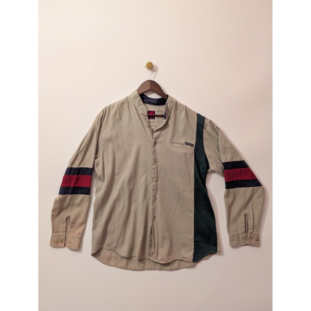 Mo Betta Shirt Mens 15.5 35 Tan Good Colorblock Band Collar Western Vintage 90s
